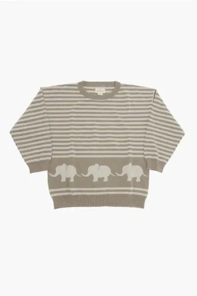 Konges Slojd Striped Organic Cotton Crewneck Loui Sweater With Elephant E In Multi