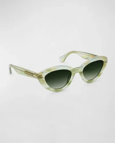 Krewe Sasha Green Acetate Cat-eye Sunglasses In Selene