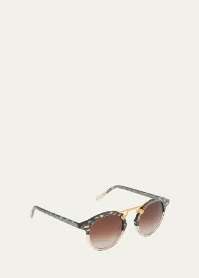 Krewe St. Louis Round Gradient Acetate Aviator Sunglasses In Como To Petal