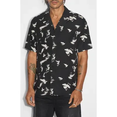 Ksubi Flight Resort Bird Print Lyocell Camp Shirt In Black