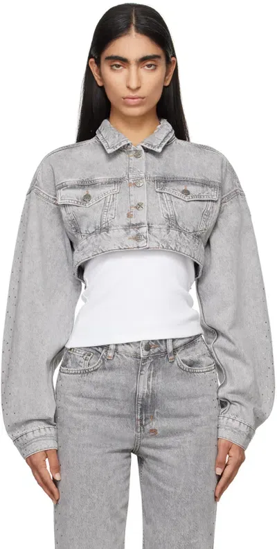 Ksubi Gray Supercrop Trucker Dime Krystal Denim Jacket In 004 Grey