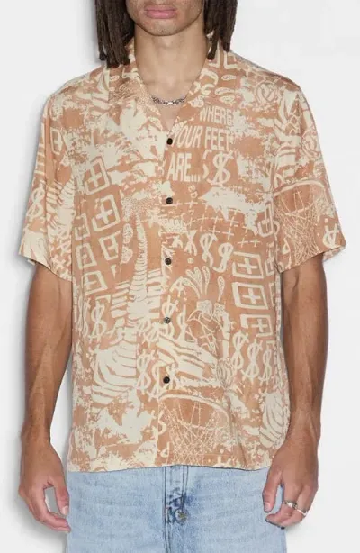 Ksubi Mills Ikon Camp Shirt In Beige Multi