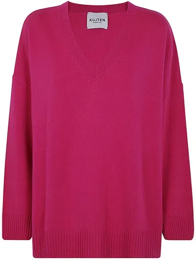 Kujten Mathilda Long Sleeves V-neck Sweater Clothing In Rosado