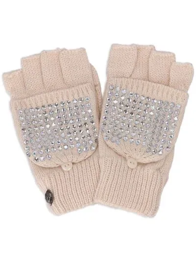 Kurt Geiger Crystal-embellished Eagle Gloves In Neutrals