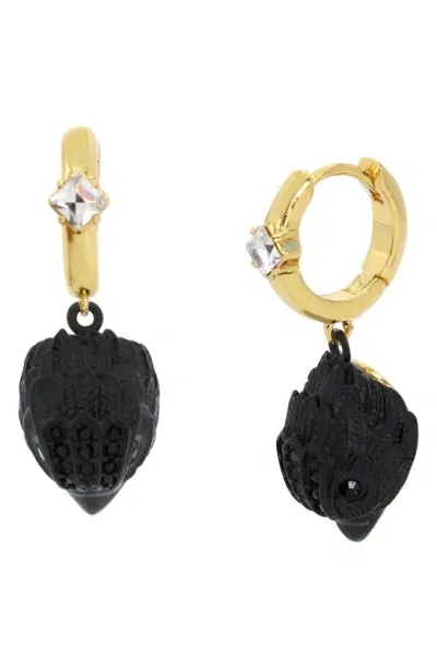 Kurt Geiger Eagle Drop Huggie Hoop Earrings In Black/gold