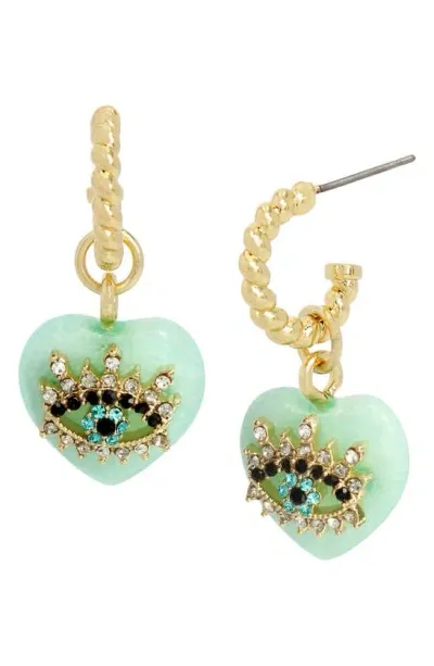 Kurt Geiger Evil Eye Huggie Drop Earrings In Green/gold