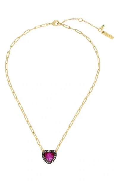 Kurt Geiger Heart Halo Pendant Necklace In Pink/gold