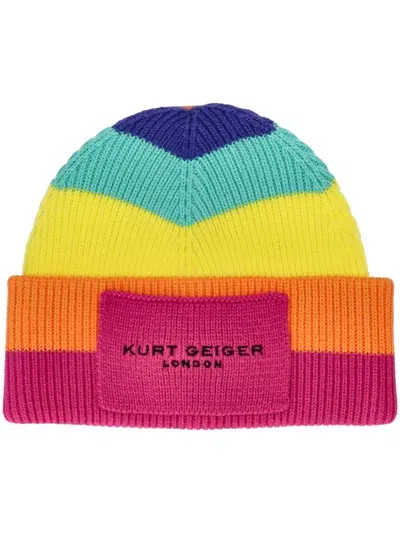 Kurt Geiger Kgl Ribbed Knit Beanie In Pink