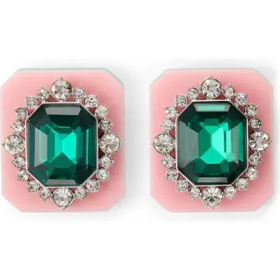 Kurt Geiger London Crystal Square Button Stud Earrings In Light Pink