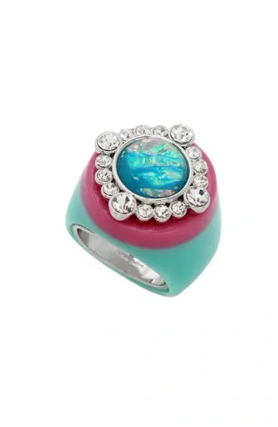 Kurt Geiger London Dome Cocktail Ring In Pink/teal Multi