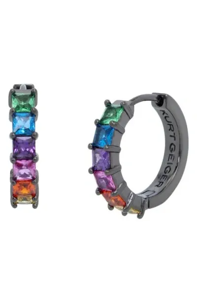 Kurt Geiger London Rainbow Cubic Zirconia Huggie Hoop Earrings In Multi