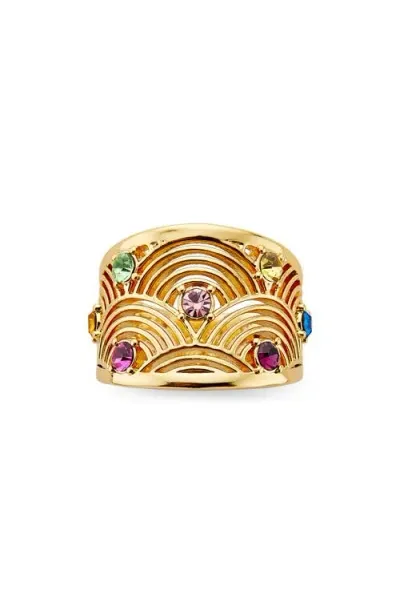 Kurt Geiger London Southbank Rainbow Crystal Band Ring In Gold Multi