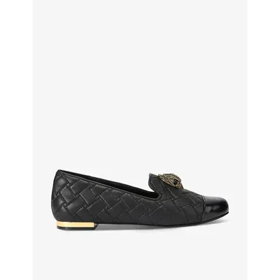 Kurt Geiger London Womens Black Ballerina Eagle-head Quilted Flat Leather Loafers