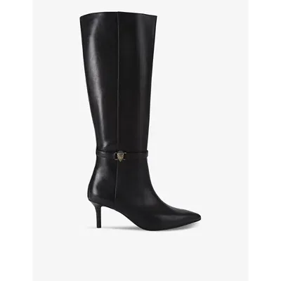 Kurt Geiger London Womens Black Kensington Flexi Leather Heeled Knee-high Boots