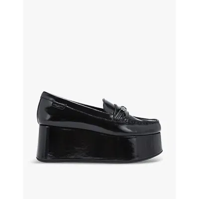 Kurt Geiger London Womens Black Mayfair Eagle-embellished Flatform Patent-leather Loafers