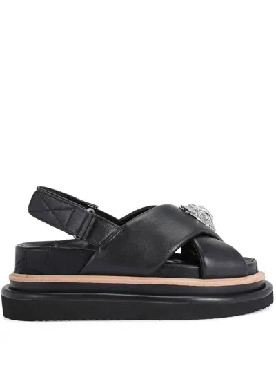 Kurt Geiger London Womens Black Orson Cross-strap Leather Flat Sandals