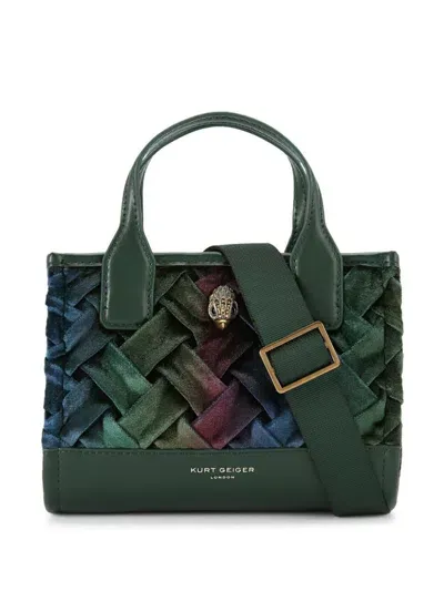 Kurt Geiger Velvet Square Tote Bag In Green Multi