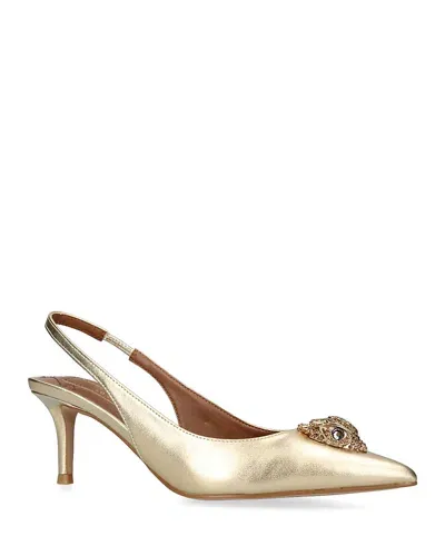 Kurt Geiger London Womens Gold Belgravia Eagle-embellishment Leather Slingback Courts