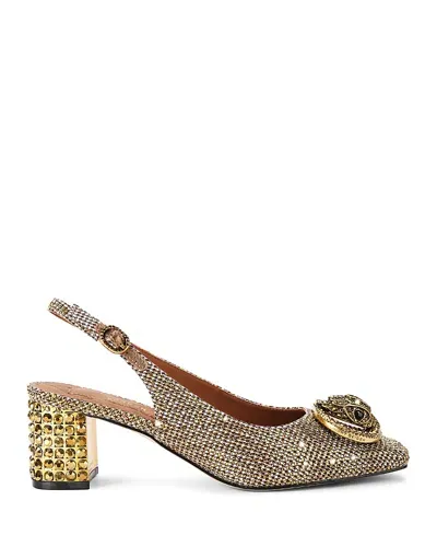 Kurt Geiger Chelsea Block-heel Woven Slingbacks In Dark Beige