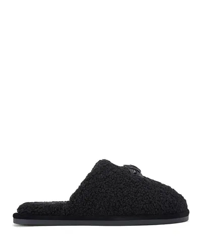 Kurt Geiger Women's Kensington Eagle Accent Fleece Slippers In Black