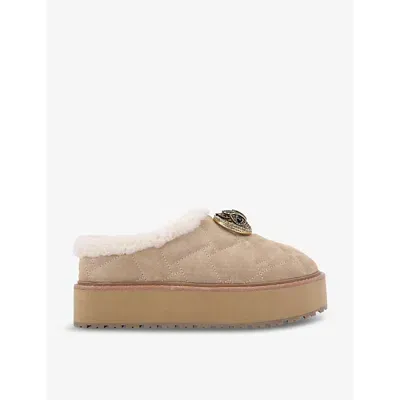 Kurt Geiger Suede Chelsea Flatform Slippers In Beige