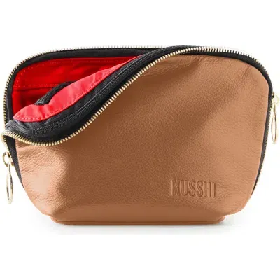 Kusshi Everyday Leather Makeup Bag In Camel/red Leather