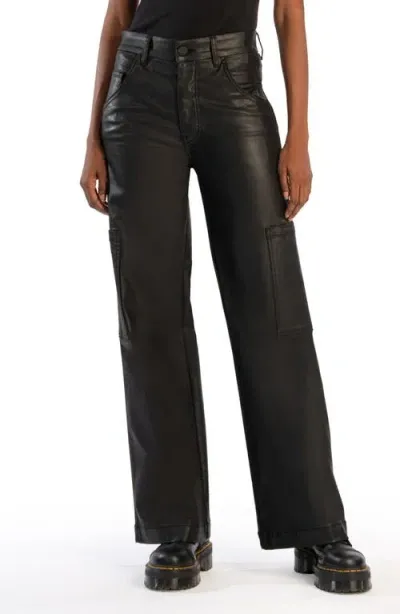 Kut From The Kloth Jodi Coated High Waist Wide Leg Jeans In Black