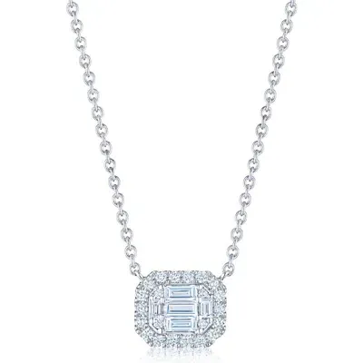 Kwiat Sunburst Halo Diamond Baguette Pendant Necklace In White Gold/diamond