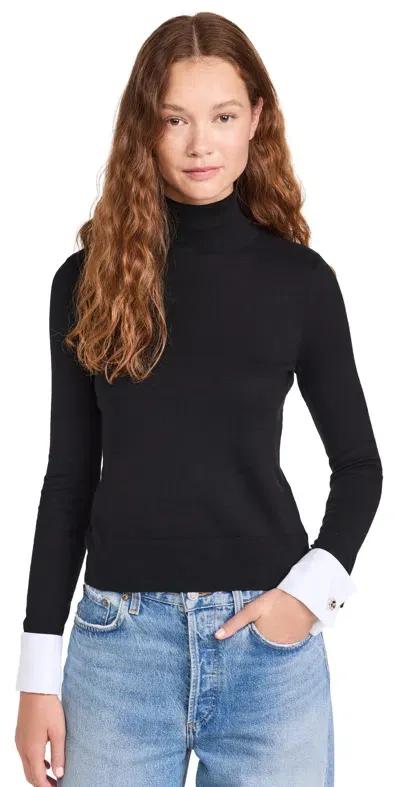 L Agence Flora Poplin Cuff Sweater Black/white