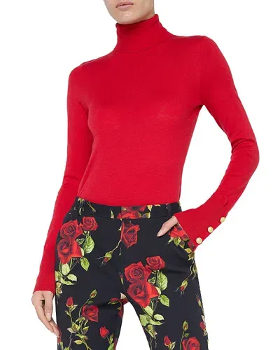 L Agence L'agence Floral Turtleneck Sweater In Lava Red