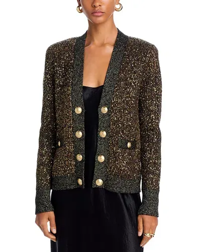 L Agence Jinny Sequin Cardigan In Black/gold