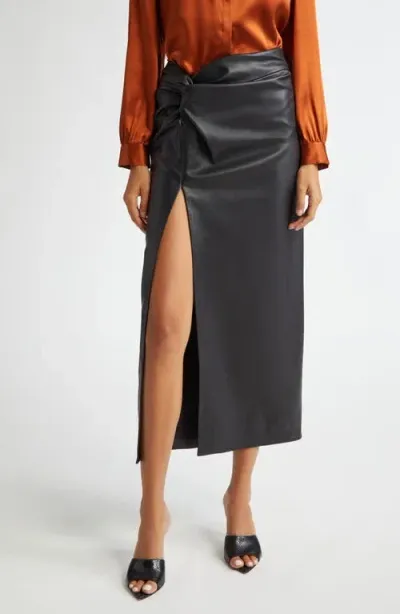 L Agence L'agence Lilou Twist Front Faux Leather Skirt In 블랙