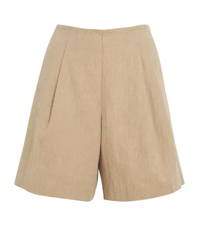 L Agence Linen-cotton Hadleigh Shorts In Brown