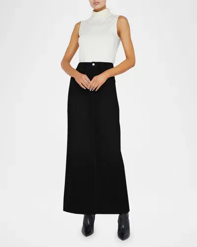 L Agence Miriam Denim Maxi Skirt In Saturated Black