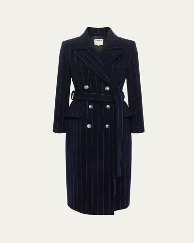 L Agence Olina Pinstriped Belted Trench Coat In Midnightivory Pinstripe