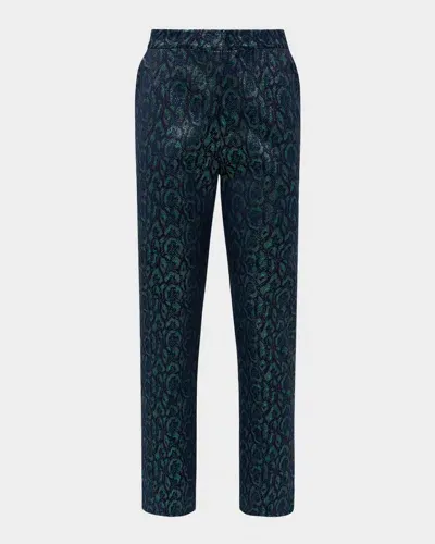 L Agence Rebel Multi Leopard Jacquard Trousers In Teal Multi Leopard Jacquard