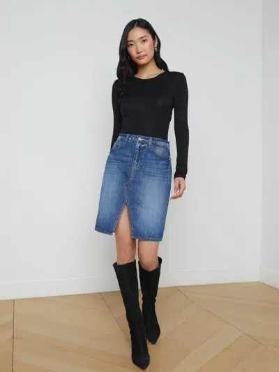 L Agence Tylee Denim Skirt In Brentwood