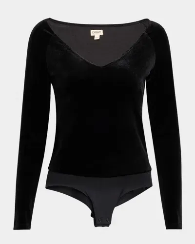 L Agence Winona Long-sleeve Velvet Bodysuit In Black