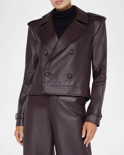 L Agence Xoey Cropped Leather Trench Coat In Dark Syrah