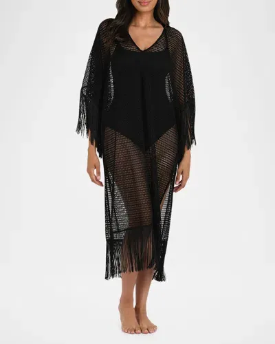 La Blanca Open-knit Crochet Caftan Coverup In Black