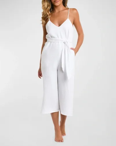 La Blanca Seaside V-neck Gauze Cropped Jumpsuit In White