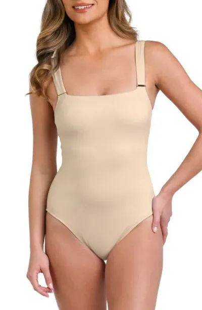 La Blanca Square Neck One-piece Swimsuit In Sand