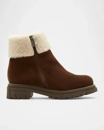 La Canadienne Declan Suede Shearling Winter Booties In Brunette