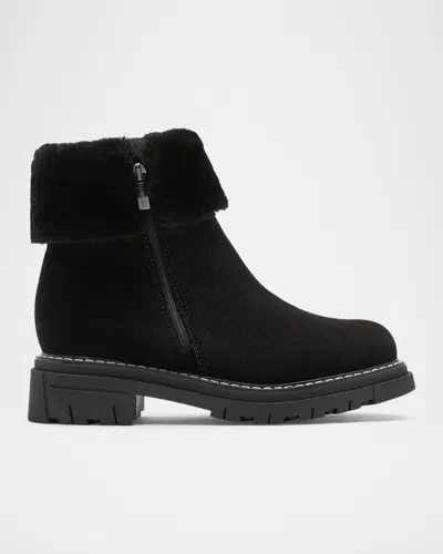 La Canadienne Deedra Suede Shearling Winter Booties In Black