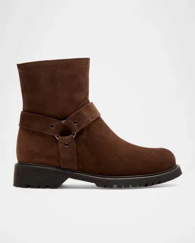 La Canadienne Hyatt Suede Shearling Harness Booties In Brunette