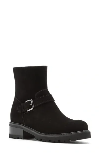 La Canadienne Kian Waterproof Buckle Bootie In Black Suede