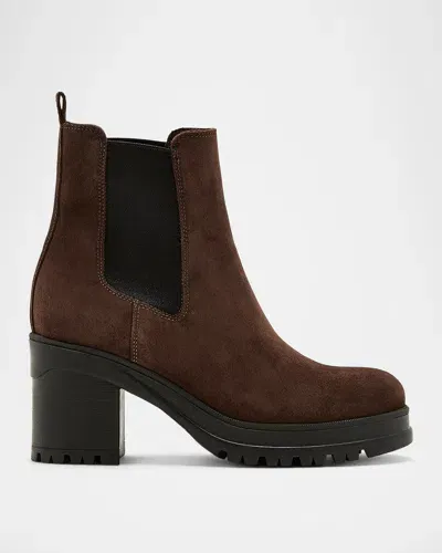 La Canadienne Paxton Suede Lug-sole Chelsea Booties In Brunette