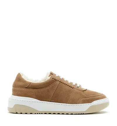 La Canadienne Klare Suede Shearling Low-top Sneakers In Biscotti