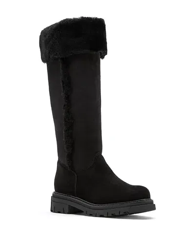 La Canadienne Doritt Suede Shearling Winter Knee Boots In Black