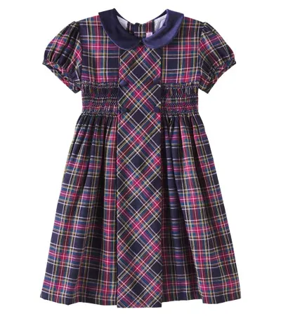 La Coqueta Kids' Arcadia Shirred Plaid Cotton-blend Dress In Multicolor